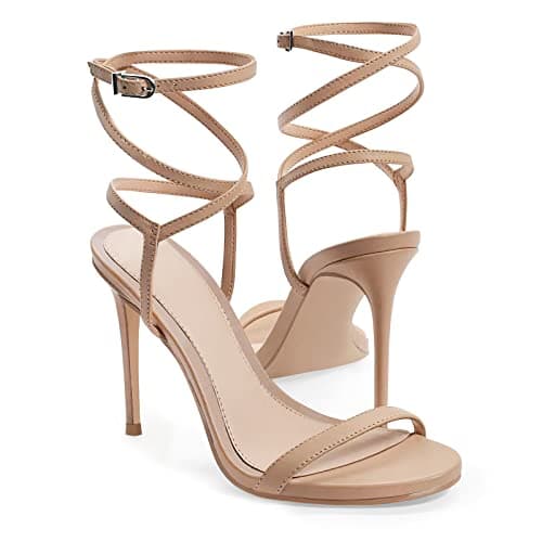 Coutgo Womens Strappy Lace-Up Heels Sandals Summer Dress Shoes
