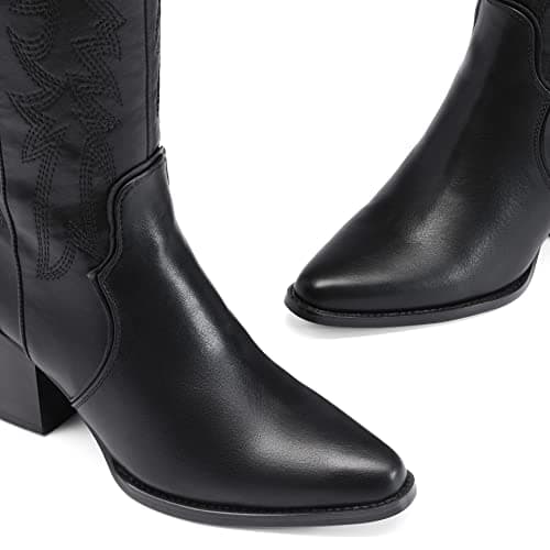 Womens Cowboy Boots - Comfortable, Chunky Heel, Pointed Toe, Embroidered Western Cowgirl Knee High Boots