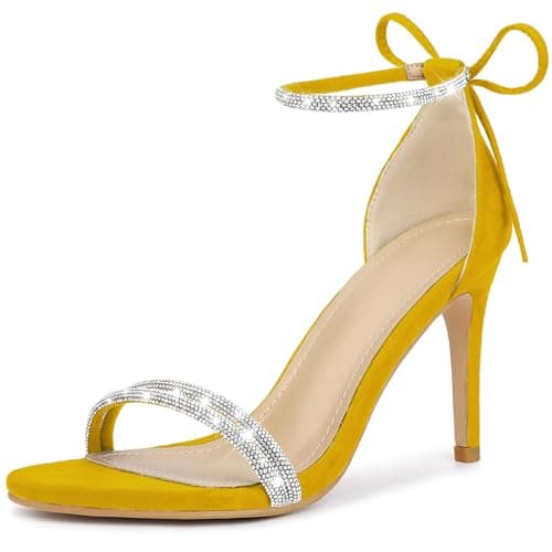 Perphy Rhinestone Ankle Tie Stiletto Heels Sandals — Yellow