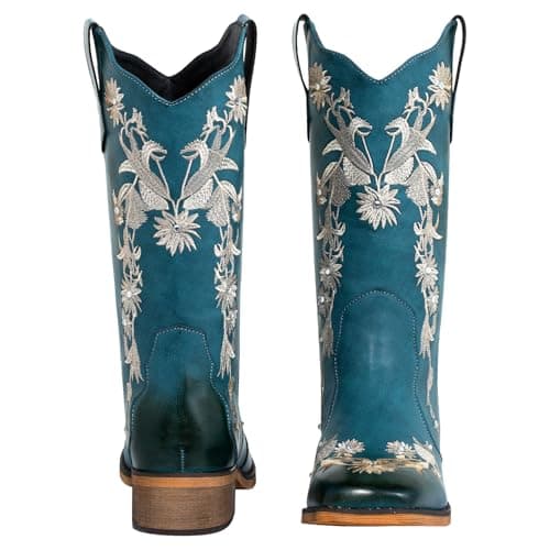 SheSole Women's Floral Rhinestones Square Toe Cowboy Boots