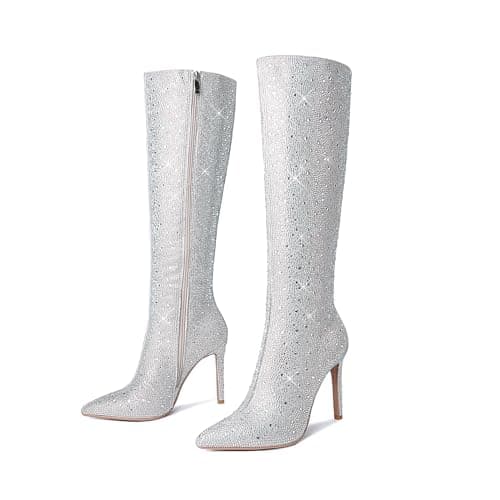 Sparkly Rhinestone Knee High Boots for Women