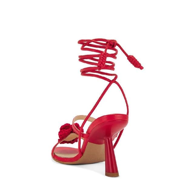 Richealnana Women's Lace-Up Strappy Flower Sandalschunky Heel Sandal for Party Prom