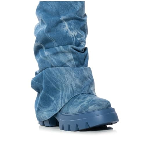 DETOGNI Women's Metallic Mid Calf Pull-On Chunky Platform Booties