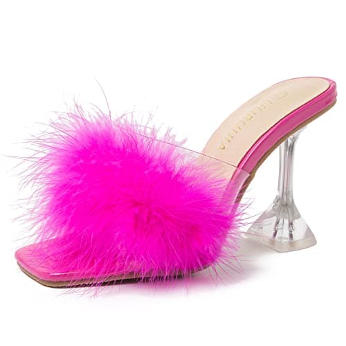 LIURUIJIA Women's Fluffy High Heels for Wedding Party — Hot Pink