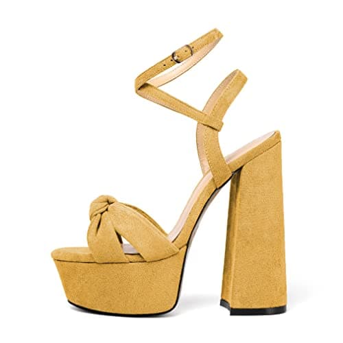 YODEKS Women's Peep Toe Ankle Strap Animal Print Sandals — Suede Yellow