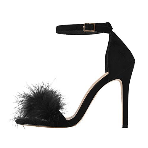 Richealnana Women's Black Ankle Strap Feather Heels Size 13