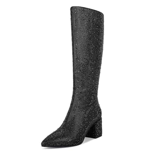 Wetkiss Sparkly Rhinestone Knee High Boots for Women Weddings Dates