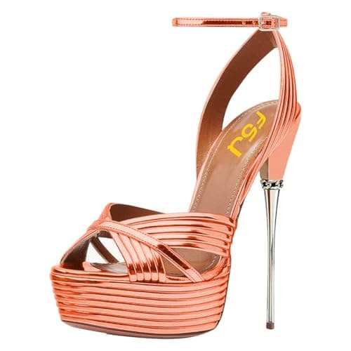 FSJ Women's Metallic Open Toe Stiletto Heel Platform Sandals Size 4-15 US — Orange