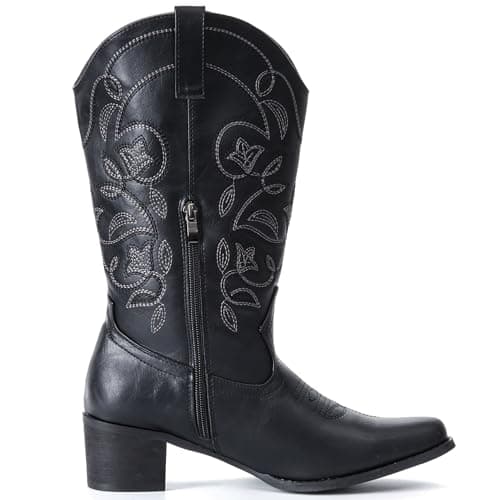 IXU Women's Wide Calf Pointy Toe Mid Calf Western Boots