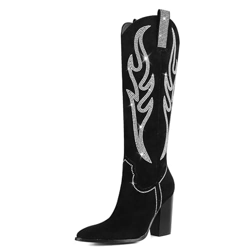 Celbreez Women's Brown Suede Knee-High Western-Fusion Boots