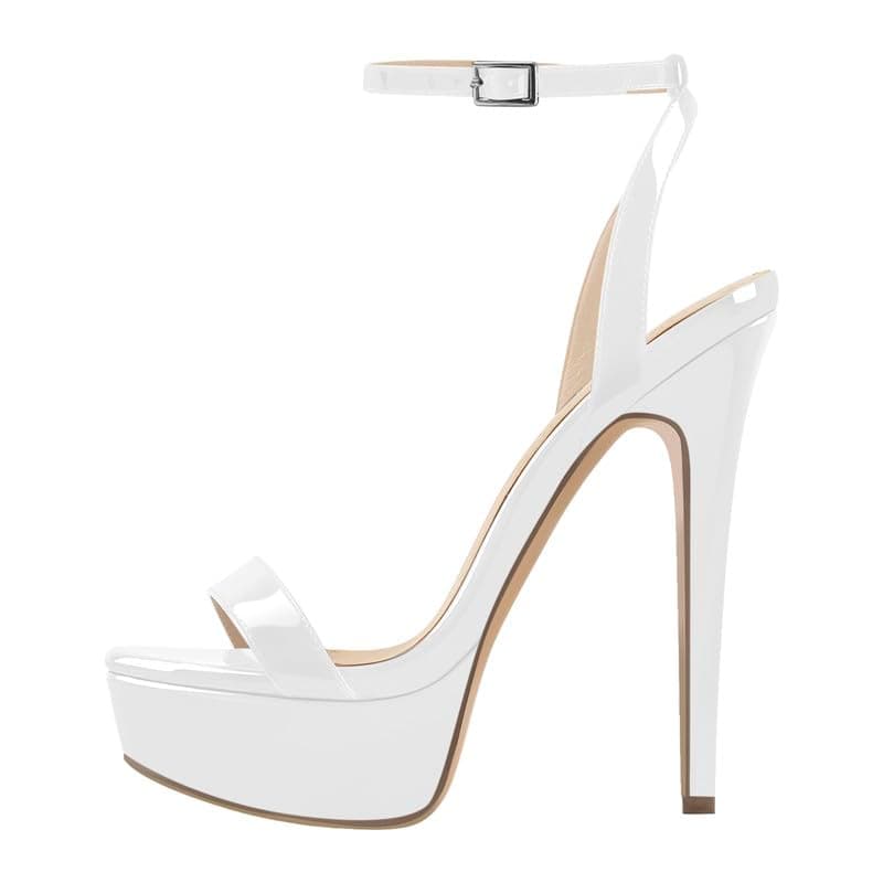 Richealnana Women's Buckle Strap Platform Stiletto Heel Sandals — White