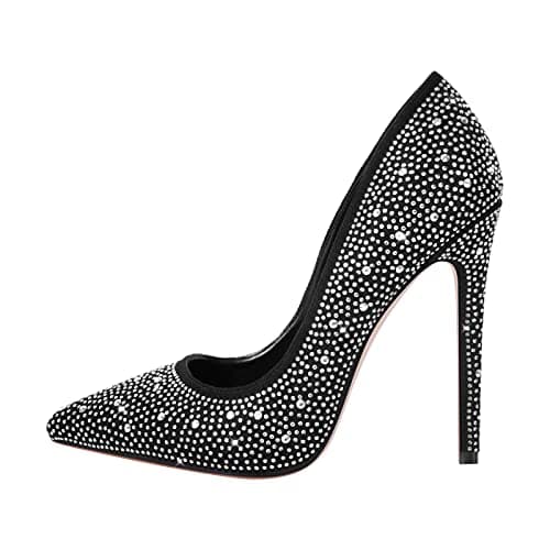 Richealnana Women's Rhinestones Pointed Toe Stiletto High Heels — Black