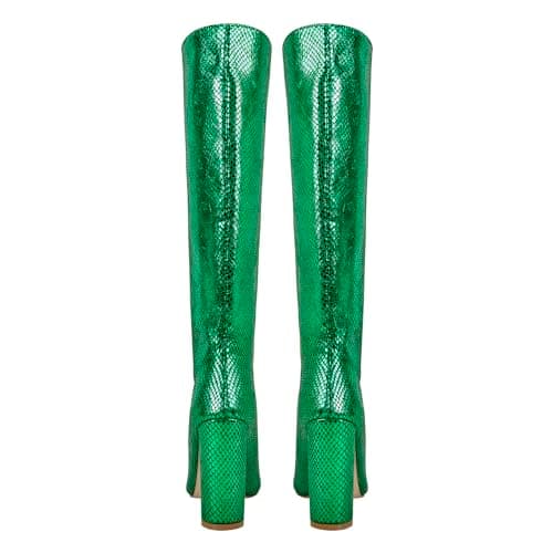 Richealnana Women's Chunky Heel Snake Print Knee High Boots