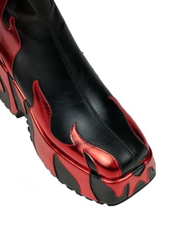 Women's Chunky Sole Flame Print Boots