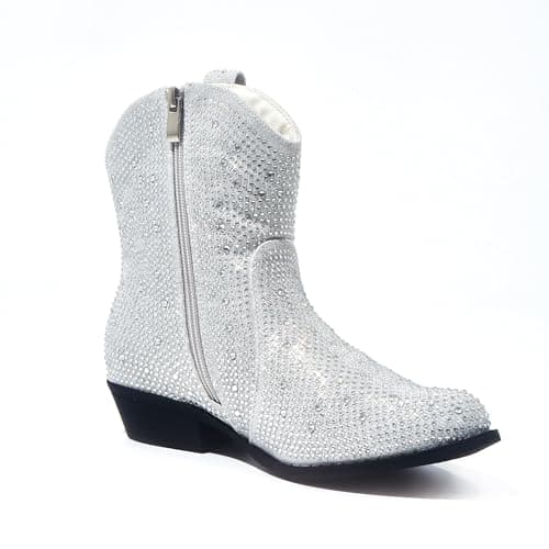 PEPPEP Collection Western Cowgirl Boots for Women, Vegan Leather, Embroidered Mid Calf Heel