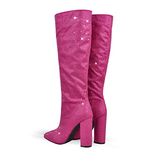 Richealnana Women's Rhinestones Block Heel Knee High Booties