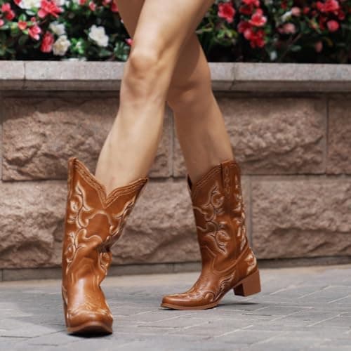 IUV Western Cowboy Boots for Women classic fashion with embroidery