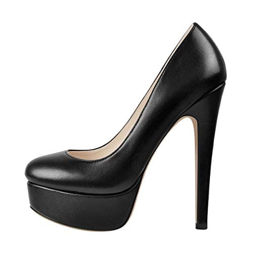 Richealnana Women's Double Platform Stiletto Heels — Black Pu