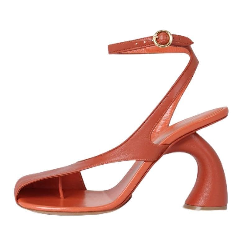 Richealnana Women's Square Toe Ankle Strap Chunky Heel Sandals — Orange
