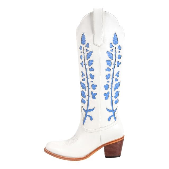 Richealnana Women's Cowgirl Short Embroidered Boots with Chunky Heels