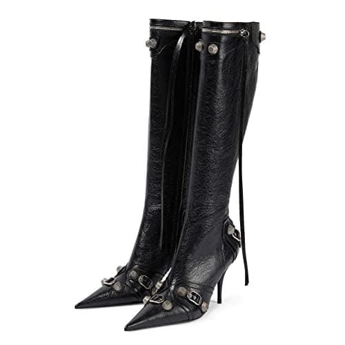 Oiamenne Women's Fashion Knee High Zipper Stiletto Heel Boots