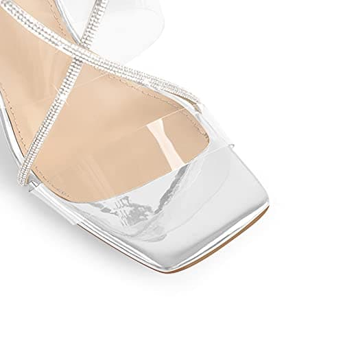 Richealnini Women's Square Toe Clear Heel Sandals