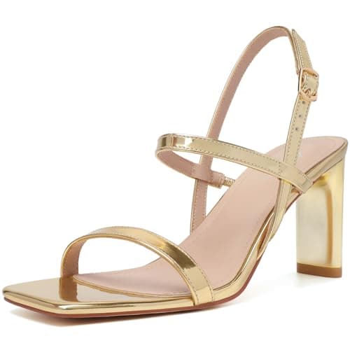 Mostrin Women's Strappy High Heel Sandals with Ankle Strap for Parties and Weddings — Gold02