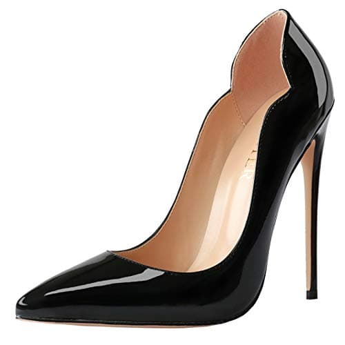 COLETER Women's 4.72 Inch Patent Leather Pointed Toe Wedding Stilettos — 02 Black