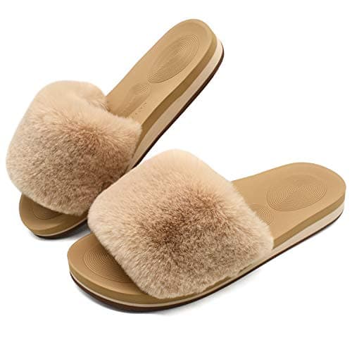 COFACE Women's Memory Foam Plush Slip-On Slippers Anti-Skid Fur Indoor Outdoor