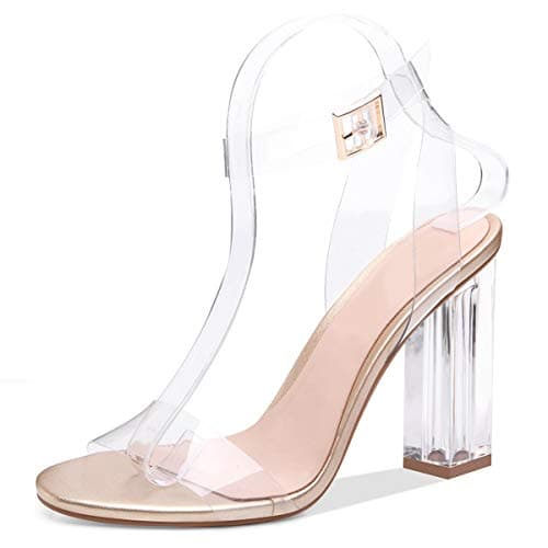 Richealnana Women's Clear Rhinestone Stiletto Sandals — Gold
