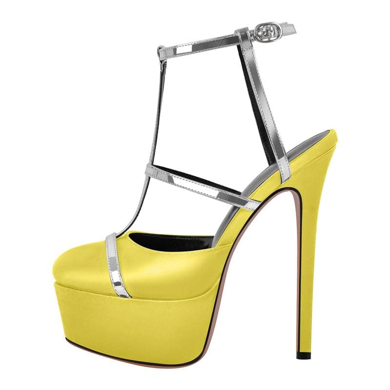 Richealnana Women's Crisscross Ankle Buckle Stilettos — Yellow-c