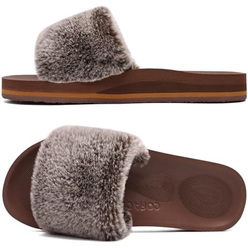COFACE Women's Memory Foam Plush Slip-On Slippers Anti-Skid Fur Indoor Outdoor — Tiramisu