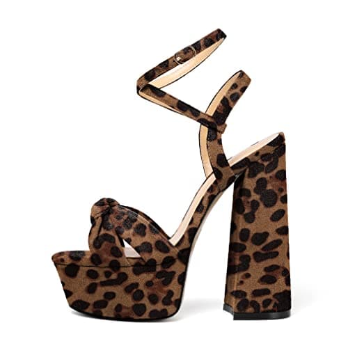 YODEKS Women's Peep Toe Ankle Strap Animal Print Sandals — Suede Leopard