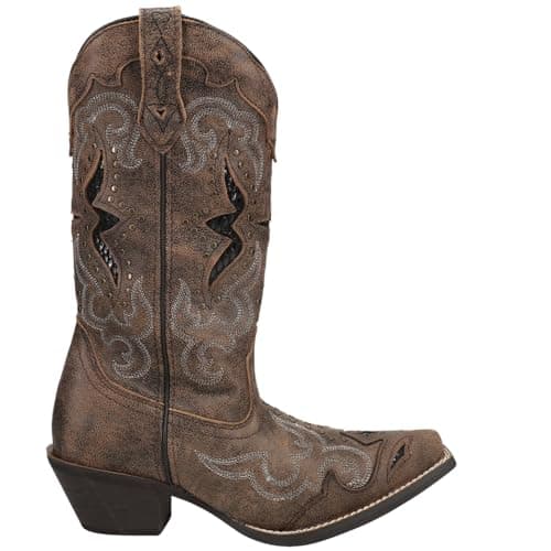 Laredo Womens Lucretia Tooled-Inlay Embroidery Studded Snip Toe Mid Calf Boots - Brown