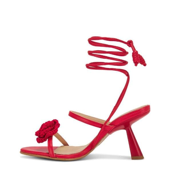 Richealnana Women's Lace-Up Strappy Flower Sandalschunky Heel Sandal for Party Prom