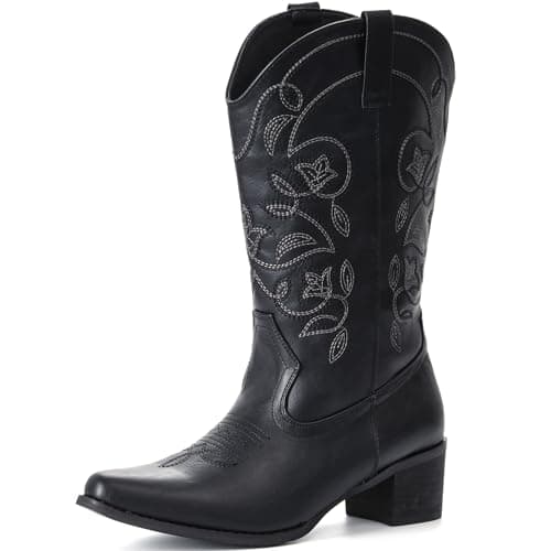 IXU Women's Wide Calf Pointy Toe Mid Calf Western Boots
