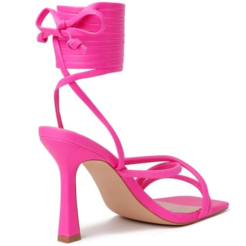 Mostrin Women's Strappy Heels Lace Up Square Toe High Heeled Sandals for Prom, Party & Daily Wear