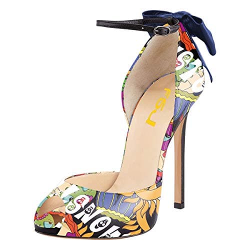FSJ Women's Bridal Stiletto Heels with Ankle Straps and Buckle Size 4-15 US — Cartoon