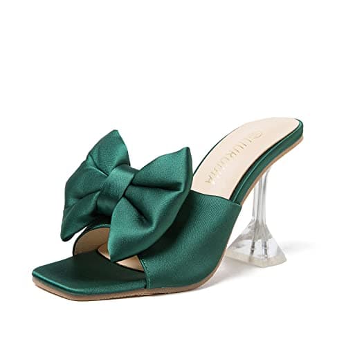 LIURUIJIA Women's Bow Heels Mules Slip-On Wedding Shoes — Green