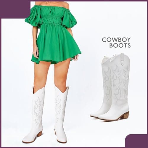 Femflame Pointed Toe Embroidered Knee High Cowgirl Boots