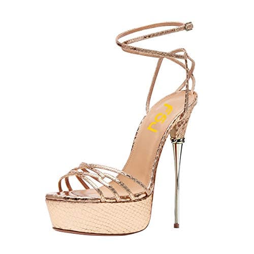 FSJ Women's Metallic Open Toe Stiletto Heel Platform Sandals Size 4-15 US
