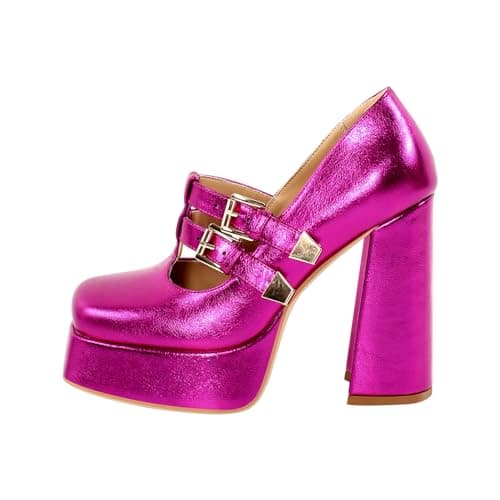 Richealnana Women's Mary Jane High Heeled Buckle Strap Platform Pumps