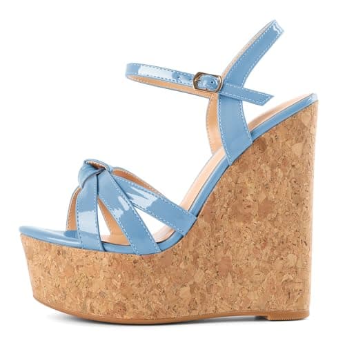 YODEKS Women's Platform Wedge Sandals-Ankle Strap Heel — Light Blue
