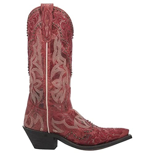 Laredo Women's Braylynn Embroidered Studded Snip Toe Casual Boots - Mid Calf, Low Heel, Brown — Red