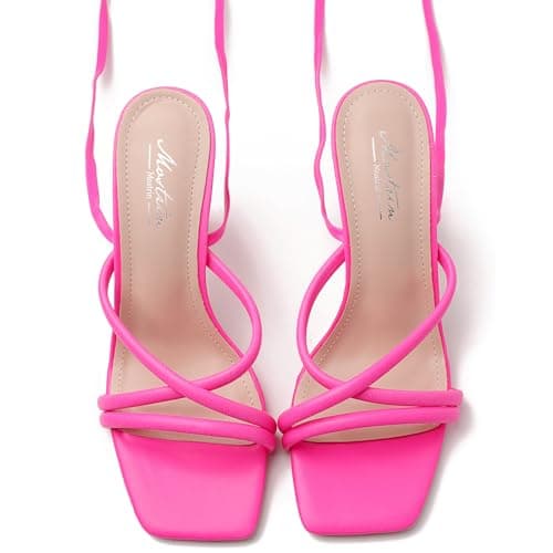 Mostrin Women's Strappy Heels Lace Up Square Toe High Heeled Sandals for Prom, Party & Daily Wear