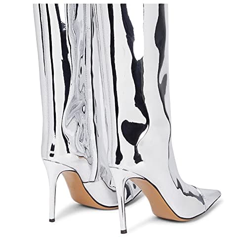 Arqa Women's Chrome Zipper Knee High Stiletto Heel Boot