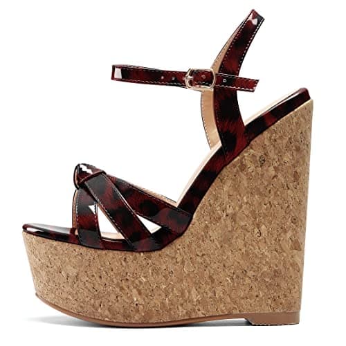YODEKS Women's Platform Wedge Sandals-Ankle Strap Heel — Leopard Red