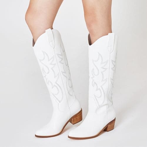 Femflame Pointed Toe Embroidered Knee High Cowgirl Boots
