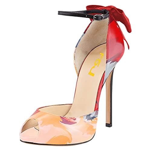 FSJ Women's Bridal Stiletto Heels with Ankle Straps and Buckle Size 4-15 US — Red Nude
