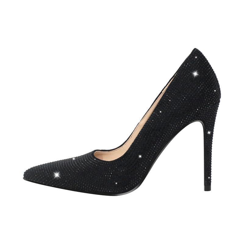 Richealnana Women's Rhinestones Pointed Toe Stiletto High Heels — Black-b